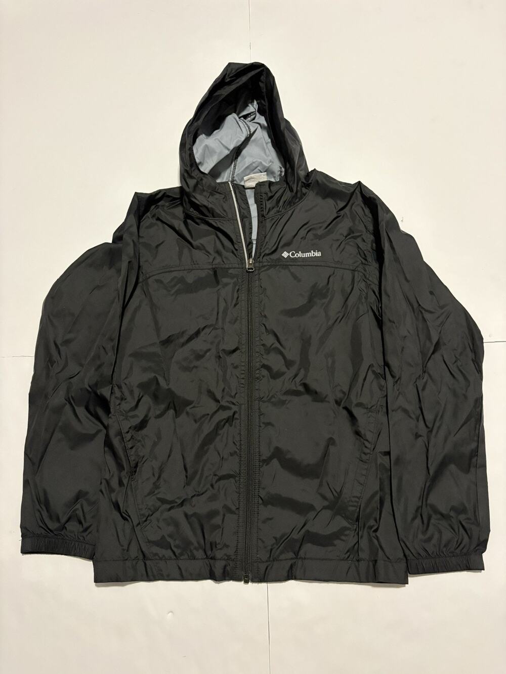 Columbia Youth L 14/16 Black Hooded Windbreaker Jacket Full Zip Lightweight
